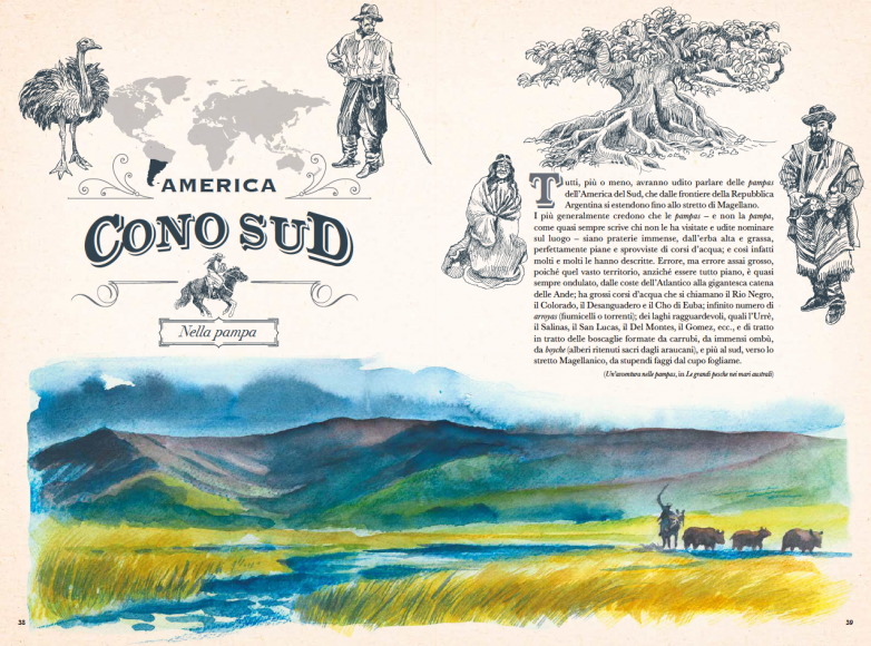 atlante delle avventure e dei viaggi per terra e per mare con brani scelti dalle opere del cap cav emilio salgari anselmo roveda marco paci novita giralangolo cono sud argentina cile terra del fuoco